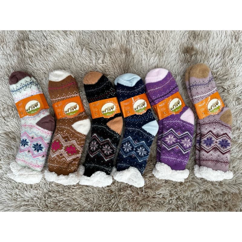 Meia térmica adulto feminina com antiderrapante felpuda de lã forrada de inverno grosso 36-41 MODELO NEVE