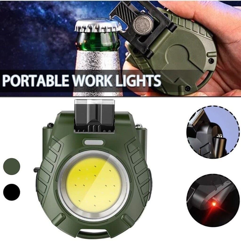 Lanterna Chaveiro 4 em 1 com USB: Luz de Trabalho e Saca-Rolhas para Acampamento