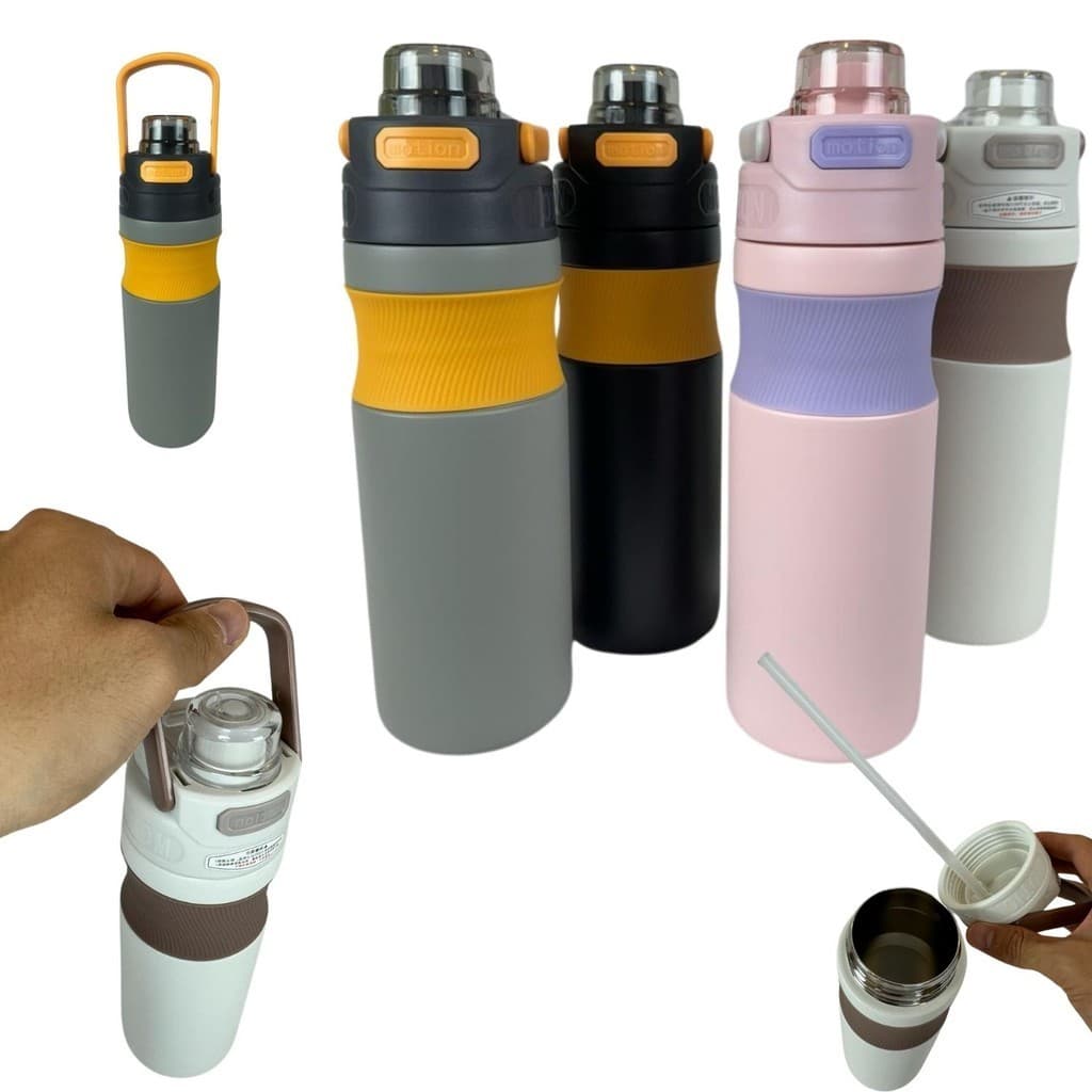 Garrafa Copo Térmico Inox 600ml Sports com Canudo Para Carro Camping Quente e Frio