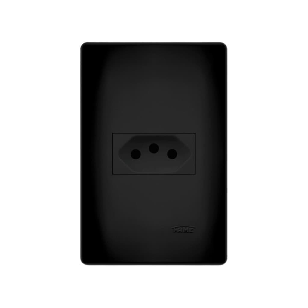 Tomada Fame Habitat Black Tripolar 10a Com Placa 4x2 Preto
