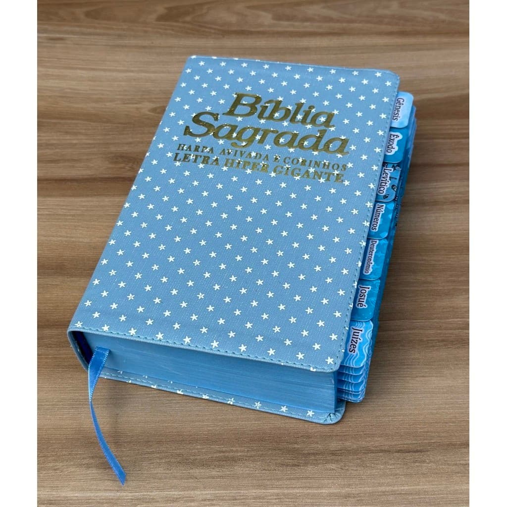 BÍBLIA ARC ESTRELINHAS AZUL COM ABAS ADESIVAS JÁ COLADAS - COM HARPA E CORINHOS