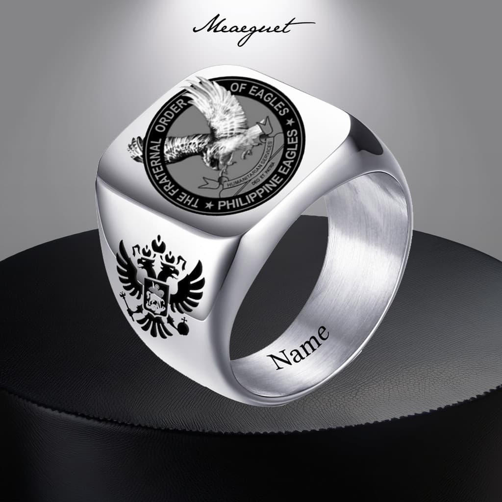 Anel Personalizado Meaeguet , Crachá Gravado Family Crests Graduação College De Classe Quadrado De Aço Inoxidável Unisexo