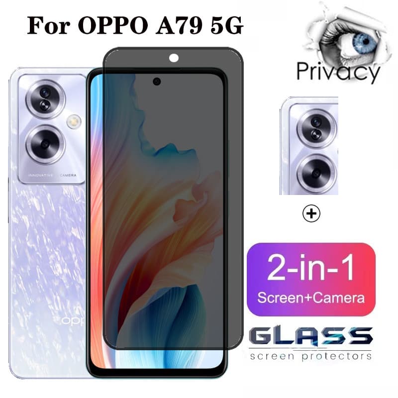 2 Em 1 Película Privacidade OPPO A79 5G Pelicula De Vidro Anti-Espionagem Temperado Para Proteção 9D E Câmera De Lente