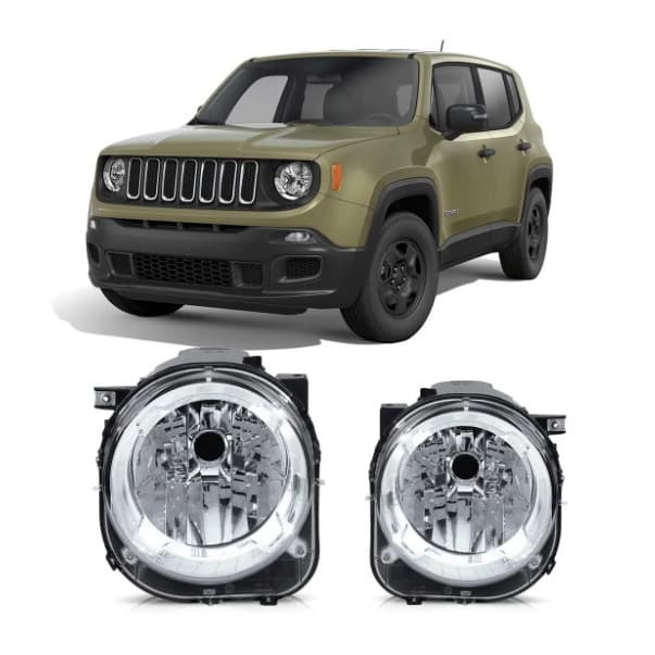 FAROL COMPATÍVEL COM JEEP RENEGADE 2015 A 2020 FOCO SIMPLES MÁSCARA CROMADA