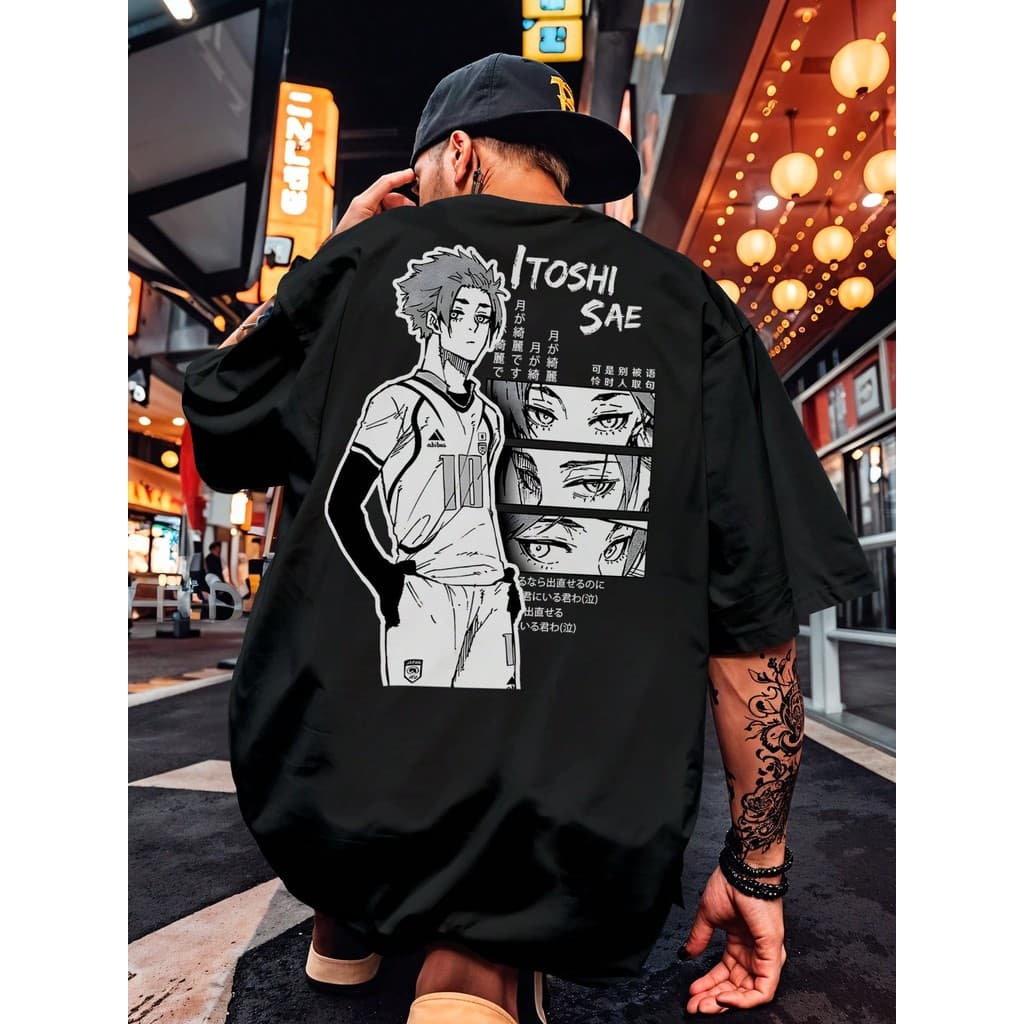 Camiseta Masculina Feminina Oversized Streetwear Blue Lock Itoshi Sae Capitão Futebol Anime Série