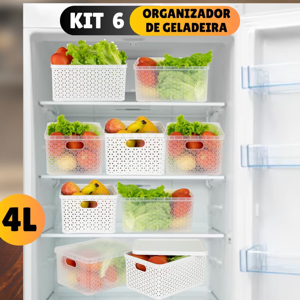 Kit 6 potes Organizadores Geladeira Organizador Alimentos Vegetais Cozinha Moderna