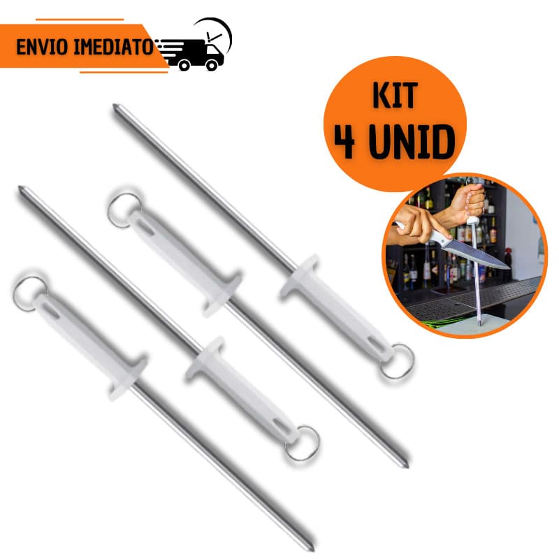 Kit 4 Chaira 10" Amolador Afiador de Faca Grande Estriada Profissional Açougueiro Cozinha