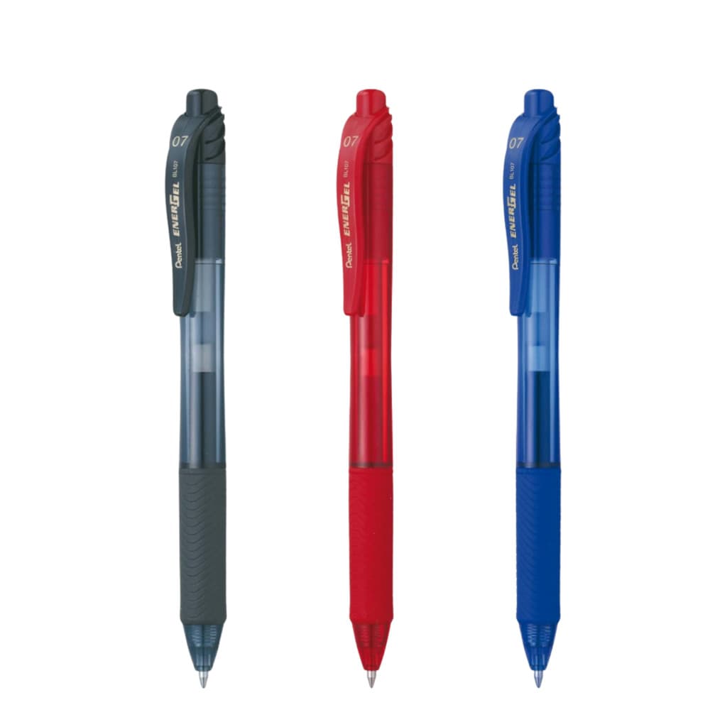 Kit Caneta Gel Retrátil EnerGel-X 0.7mm Pentel – Pt, Az, Vm – Kit 3 UN