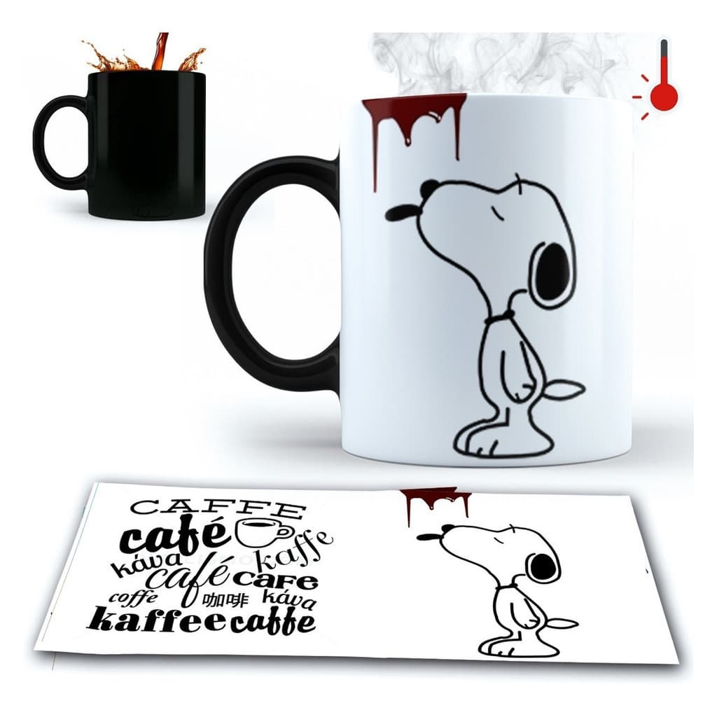 Caneca Porcelana Mágica Preta Snoopy Bebiendo Cafe Premium! Envio Imediato Oferta 325ml - Presente Personalizado