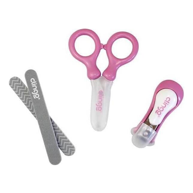 Kit Manicure Infantil Clingo 4 Peças com Tesoura e Cortador - Rosa