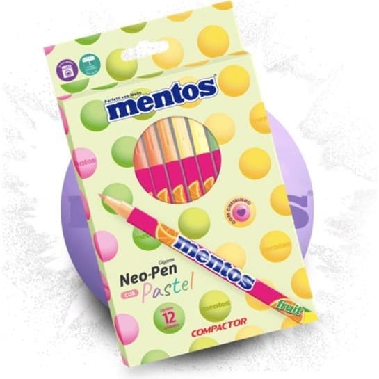 Canetinha Hidrográfica Mentos 12 Cores Pastel Compactor