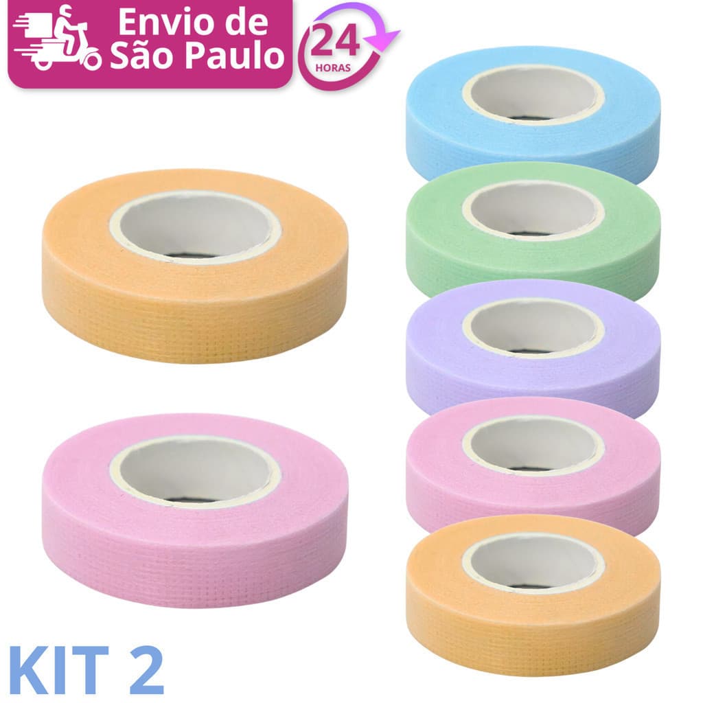 Kit 2 Fita Adesiva Transpore Colorida Extensão De Cílios Postiço Fio A Fio Volume Russo Brasileiro