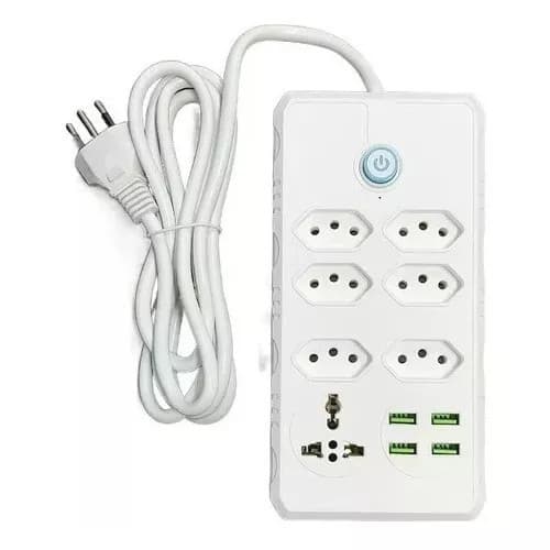 Extensão Elétrica 7 Tomadas Régua Bivolt Com 4 Usb Cabo 2m