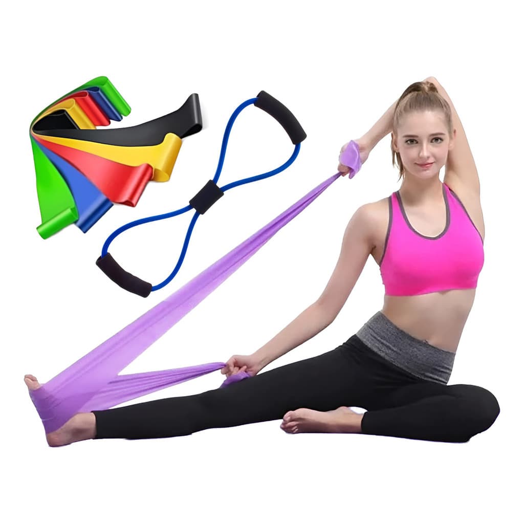 Kit 7 Elástico  Exercício Treino Academia Fisioterapia Yoga