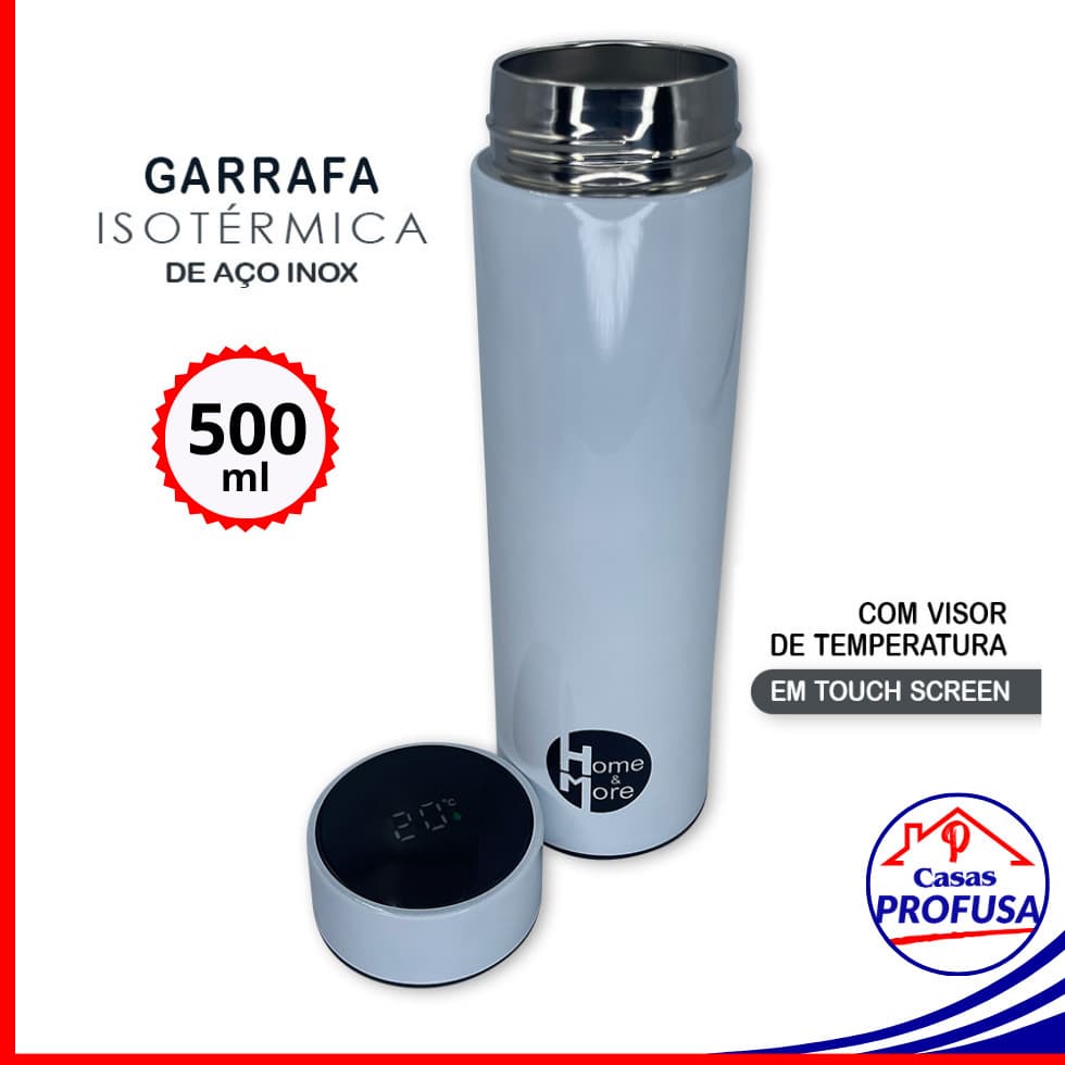 Garrafa Isotérmica Termômetro Led Digital Aço Inox 500ml Água Café Quente Gelado Escritório Academia