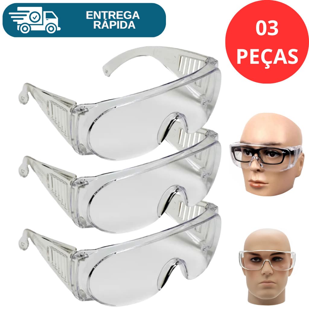 Kit 3 Óculos De Proteção Sobrepor Óculos De Grau Protector Valeplast Segurança Epi Obra Indústria