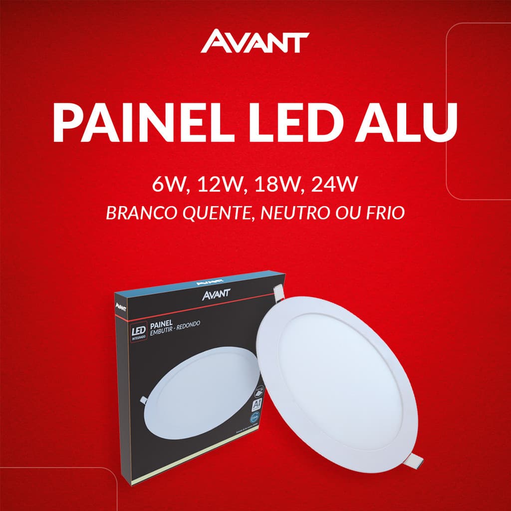 Painel Led Aluminio Redondo Embutir 6w 12w 18w 24w Branco/Frio 110v/220v Bivolt Avant