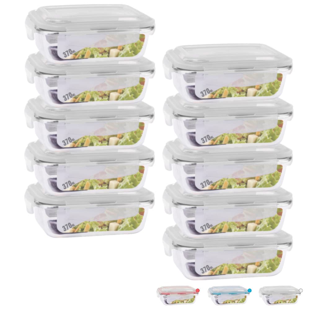 Conjunto 10 Potes com 370ml Vidro Hermético Marmita