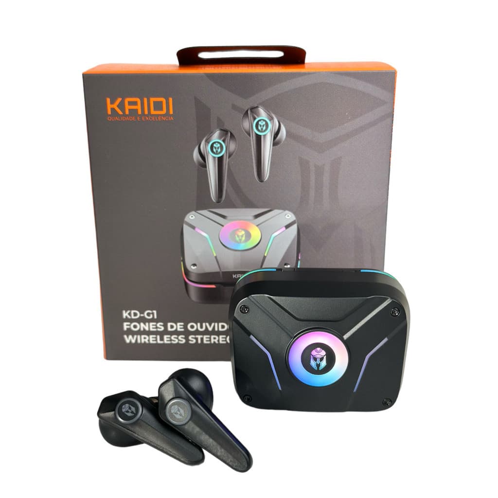 FONE DE OUVIDO SEM FIO BLUETOOTH TWS FONE GAMER COM LED RGB KAIDI KD-G1 ORIGINAL