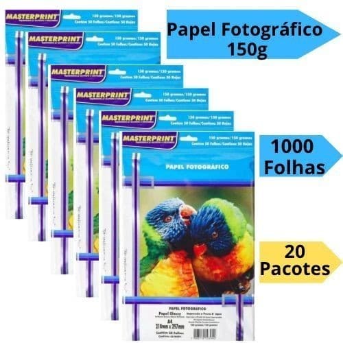 Papel Fotográfico A4 150g 1000 FolhasVBrilhante Resistente a Água Glossy Masterprint