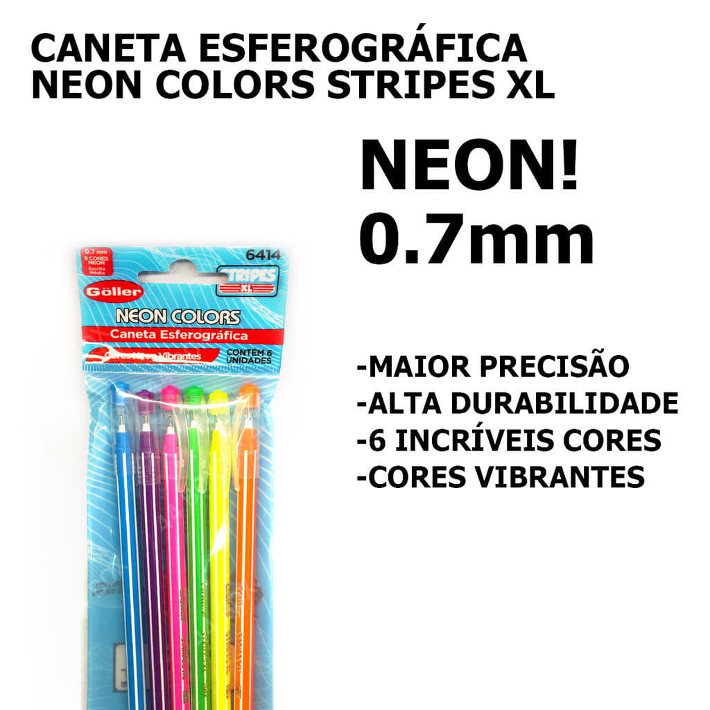 Kit Canetinha Ponta Fina NEON Caneta Escritório 0.7mm Ponta Fina