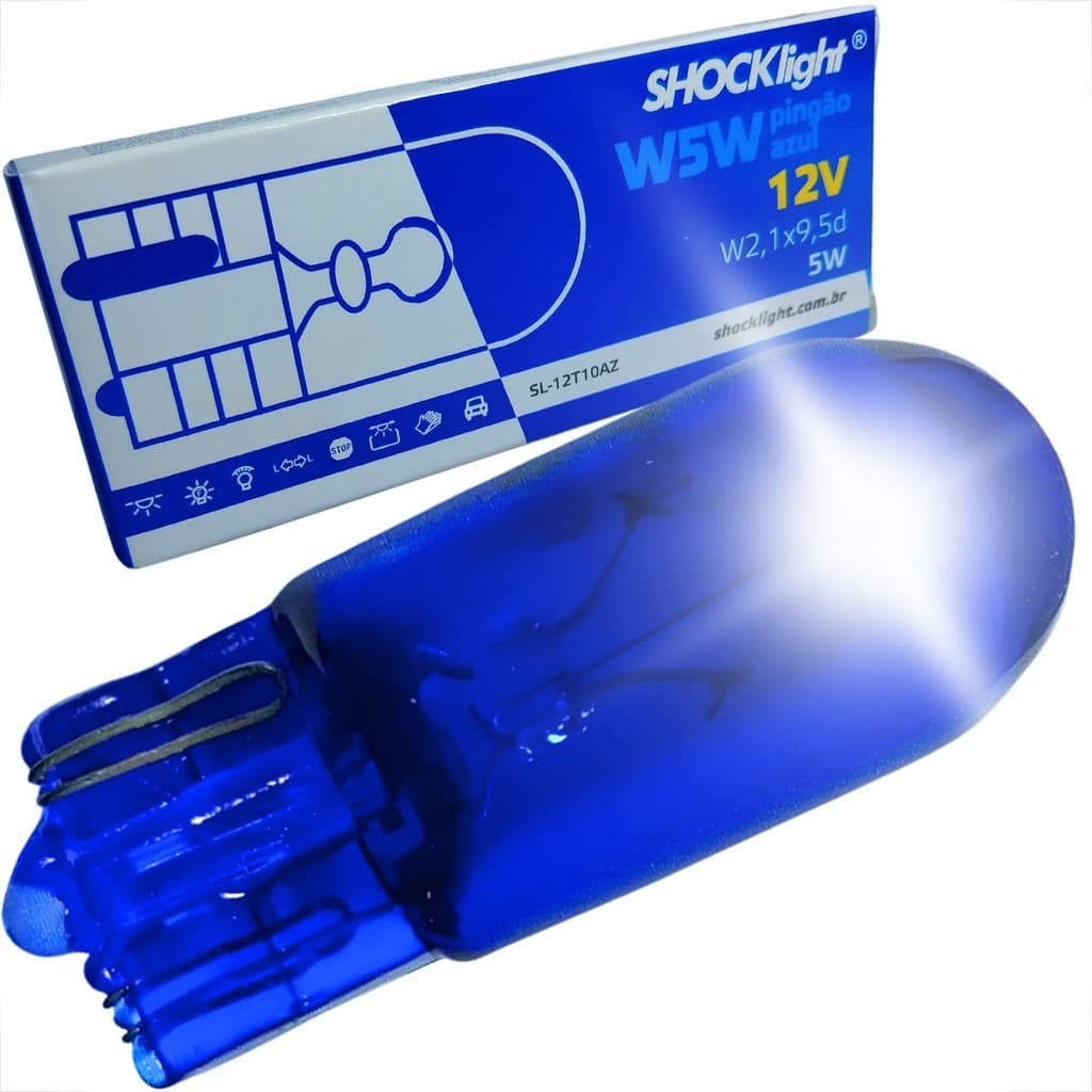 LÂMPADA T10 SUPER BRANCA PINGÃO BLUE HALOGENA 12V W2,1 X 9,5D PINGO AZUL LANTERNA PLACA INTERIOR CARRO