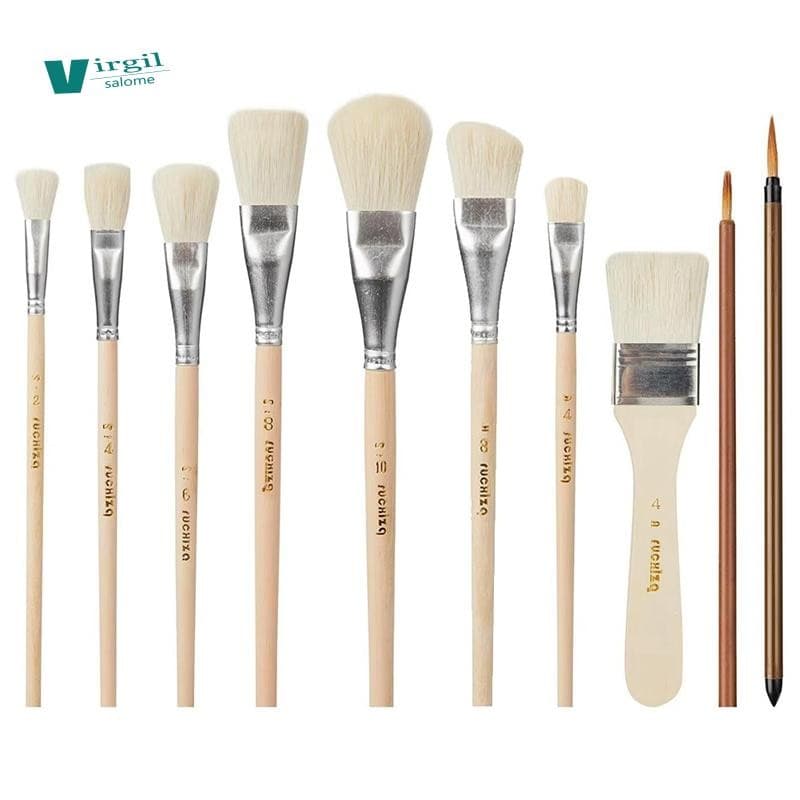 【new】Escova Do Esfregão Para A Pintura Acrílica , 10 Escovas Esmalte Dos Pces Da Mistura Cabelo Cabra Cerâmica Conjunto