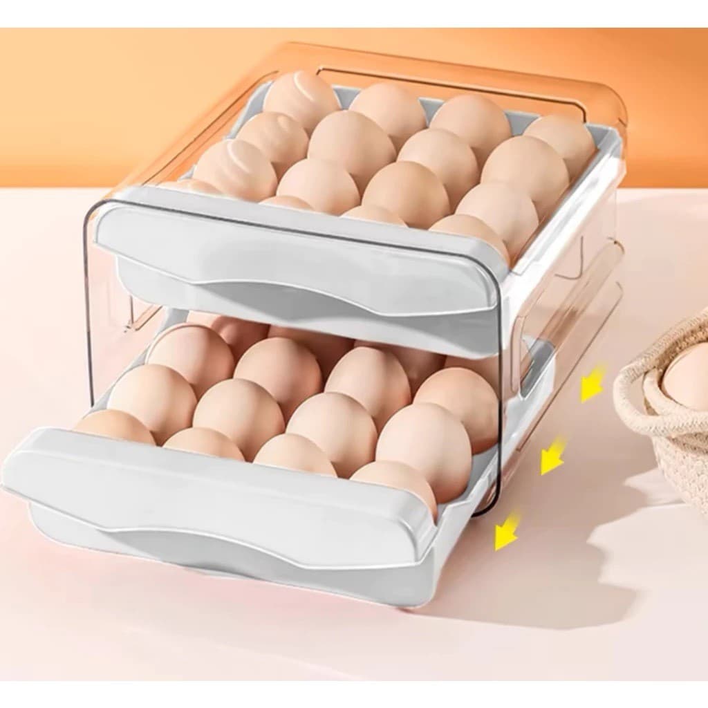 Gaveteiro Duplo em Plástico Tipo Porta 32 Ovos  para Cozinha Geladeira