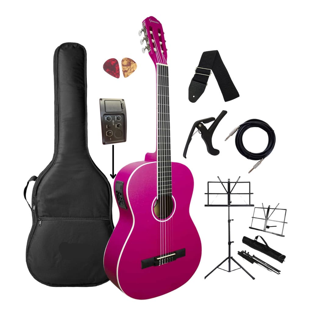 Violão Rosa Nylon Elétrico Destro Giannini Start N-14 EQ PKS Pink Satin + Acessórios