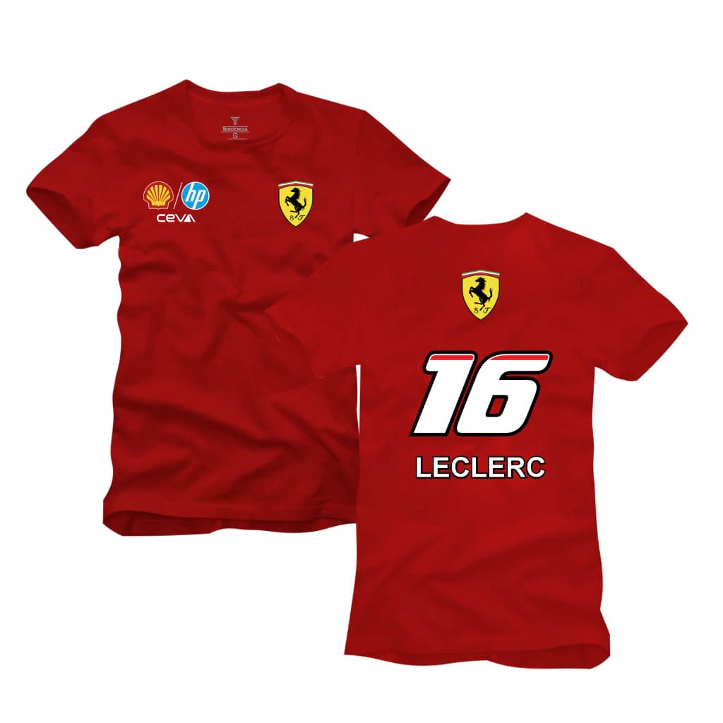 Camiseta Algodão Leclerc 16 Equipe Ref 23 F1 Corrida Automotivo