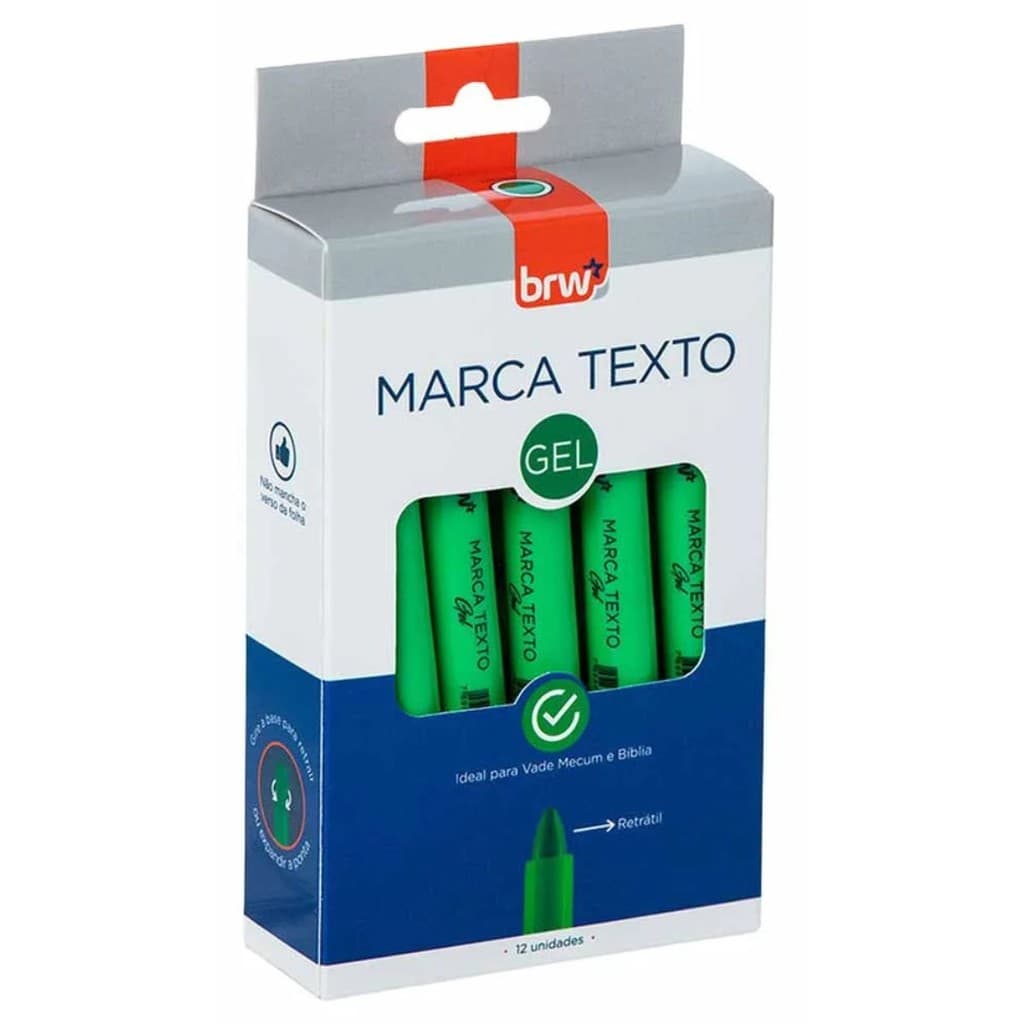 KIT 12 MARCA TEXTO EM GEL RETRATIL COR VERDE NÃO MANCHA IDEAL PARA GRIFAR FOLHAS FINAS - BRW