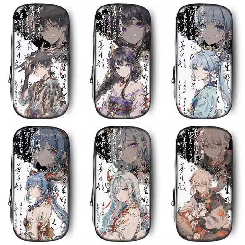 Estojo de Lápis Genshin Impact, Estojo de Material Escolar, Bolsa de Lápis, Bolsa de Material Escolar de Grande Capacida