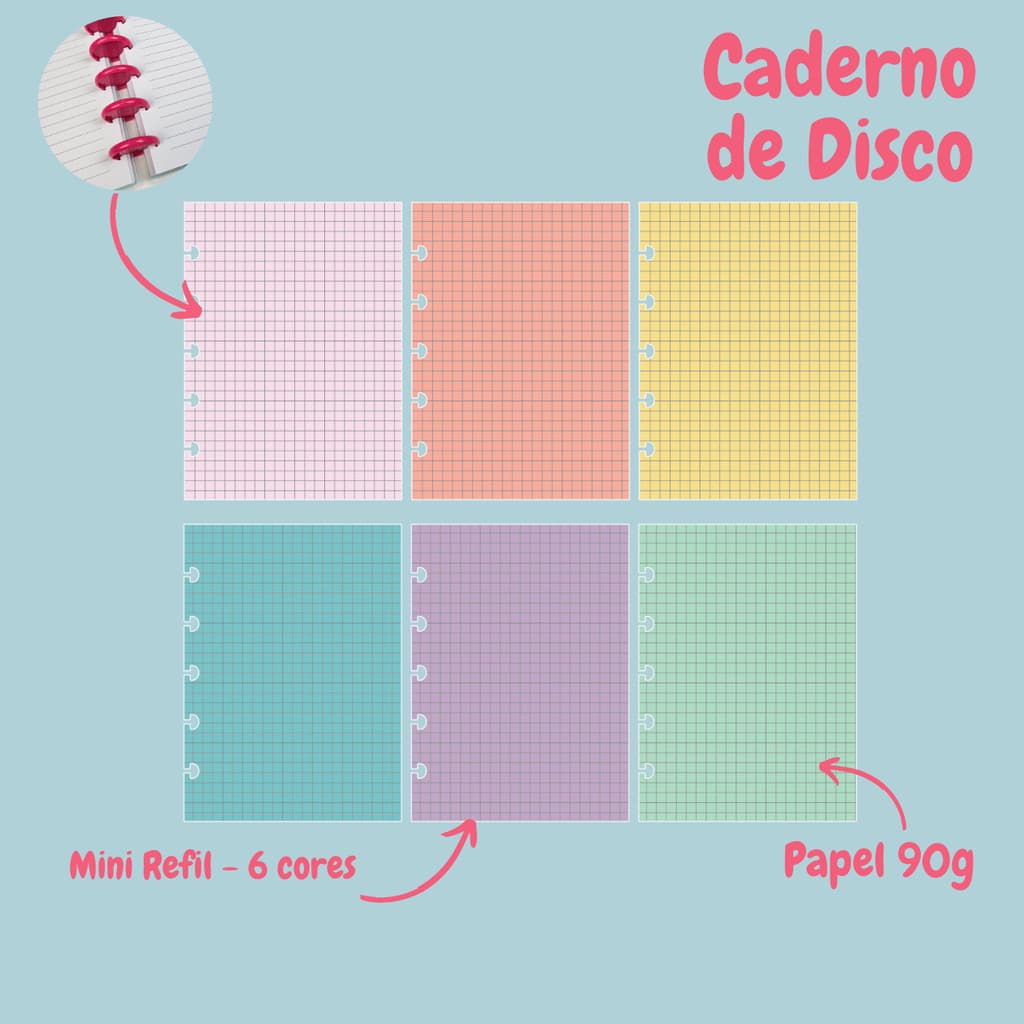Mini Refil Quadriculado para Caderno de Disco (Caderno Inteligente)