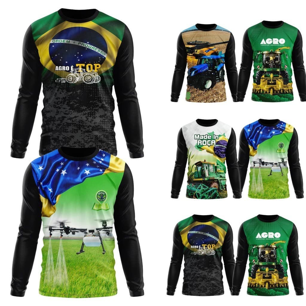 KIT 2 Camisa Camiseta Masculina e Feminina Uv Proteção Solar Agro Rural Trator