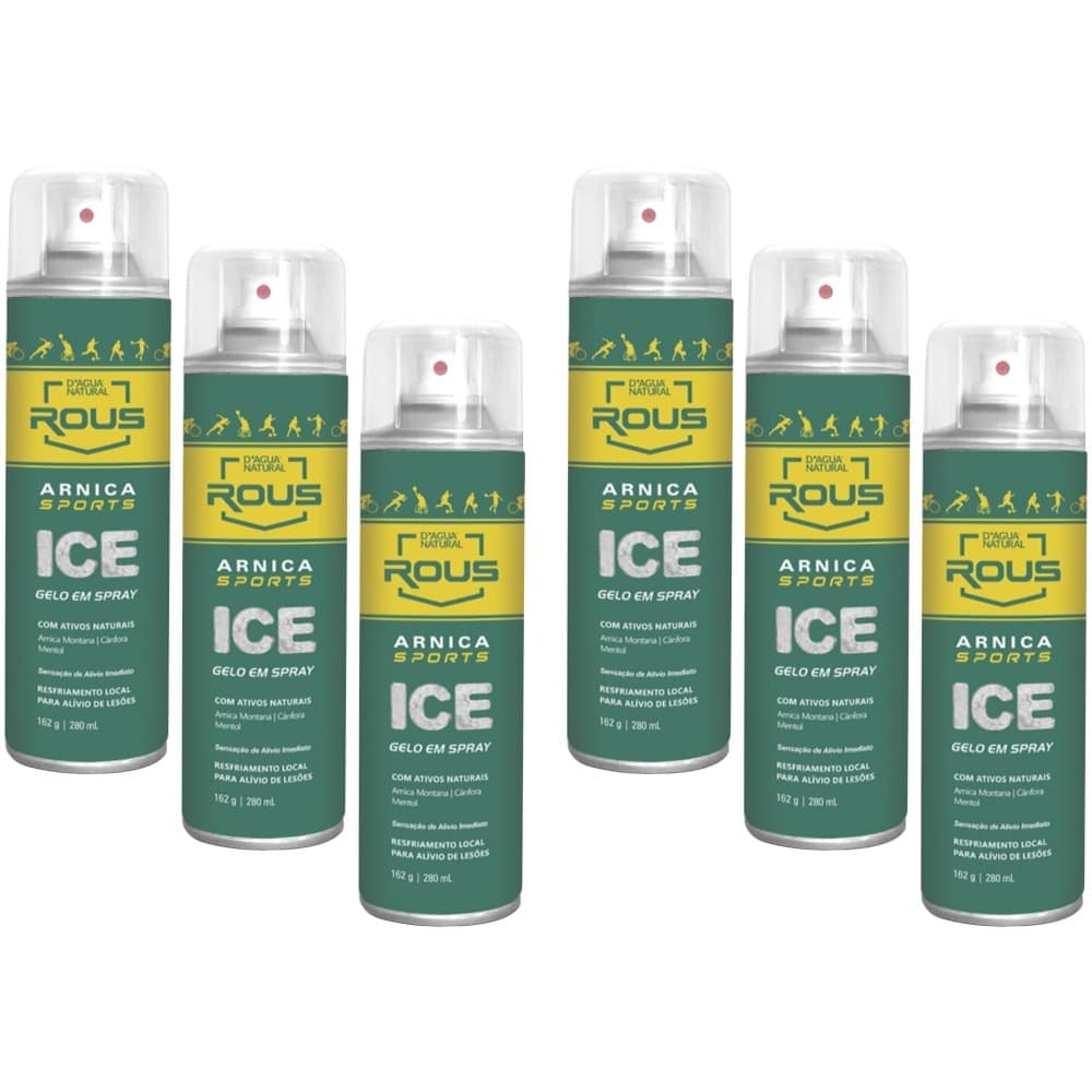 6UN Arnica Sports Ice Gelo Em Spray  280ML D'agua Natural