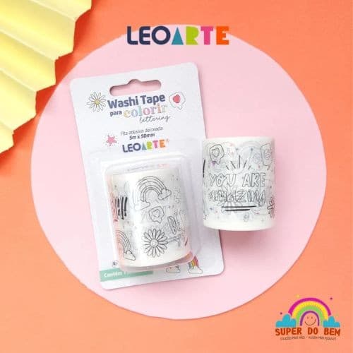 Washi Tape para Colorir Botânico Fita Adesiva Decorada 5m x 50mm LeoArte Leo & Leo