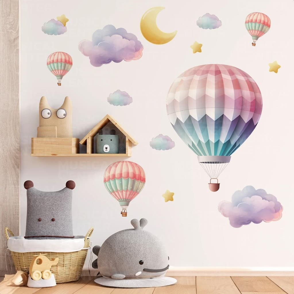 Adesivo Infantil para Parede Papel de Parede Balões e Nuvens Quarto Bebê Kids Brinquedoteca