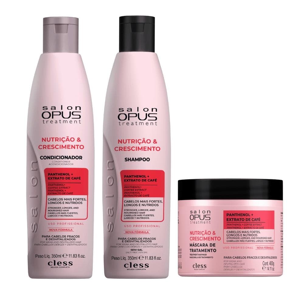 Kit Completo Nutrição & Crescimento Shampoo Condicionador e Mascara Salon Opus