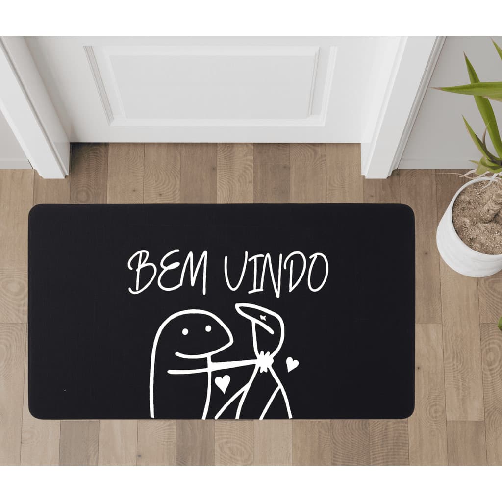 Tapete Antiderrapante Decorativo Entrada de Porta Capacho 70x35 Personalizado Bem Vindo Flork Engraçado
