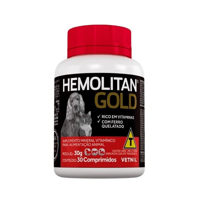 Hemolitan Gold 30 COMPRIMIDOS Suplemento Vitamínico Para Cães E Gatos VETNIL