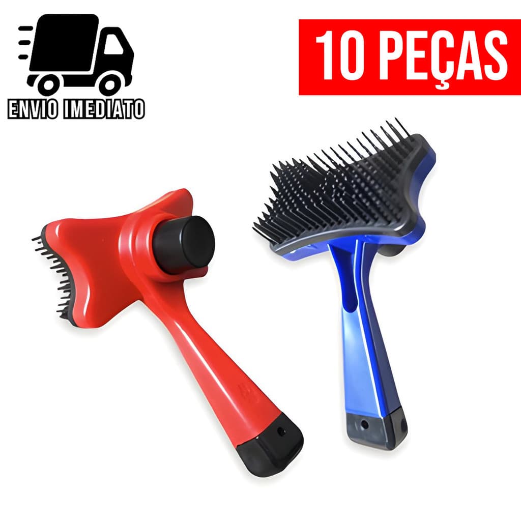 Kit 10 Escova Rasqueadeira Para Pets Tira Pelos Gatos Cachorros com Botão Removedor Autolimpante