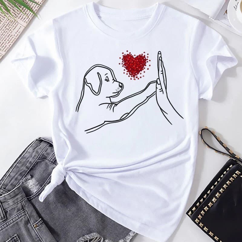 Camiseta Amor Estampa Moda Nova Camiseta Branca Manga Curta Preta Feminina Roupa Amante Do Cão Distribuidora