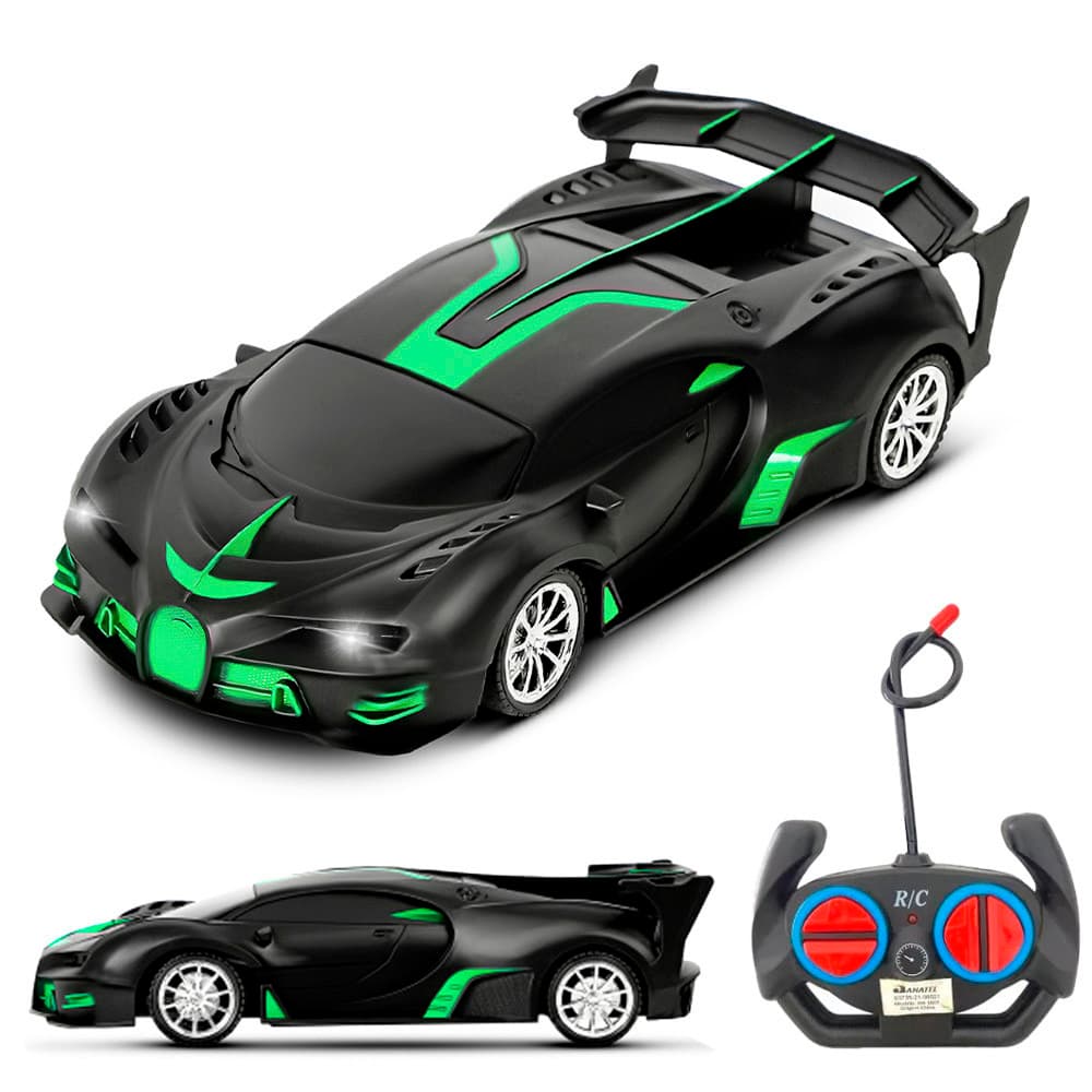 Carrinho De Controle Remoto Carro Preto com Farol Morcego Brinquedo Meninos