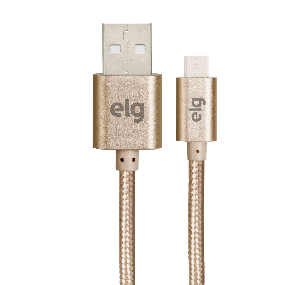Cabo Micro USB, Sincronização e Recarga 12W 2.4A, Nylon Trançado, 1 metro, Dourado, M510BG, ELG