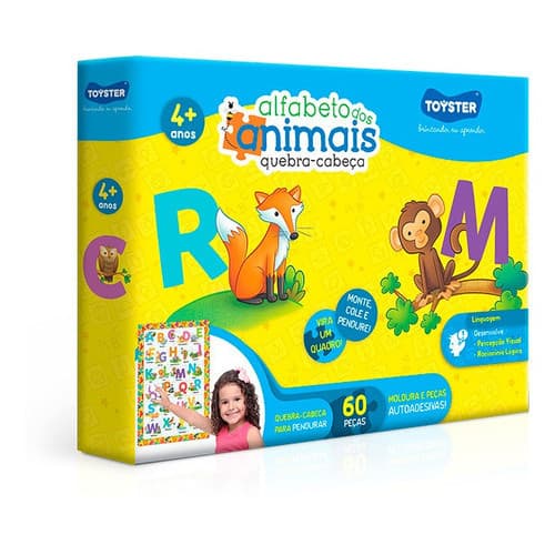 Quebra-Cabeça - Alfabeto dos Animais - 60 Peças - Toyster