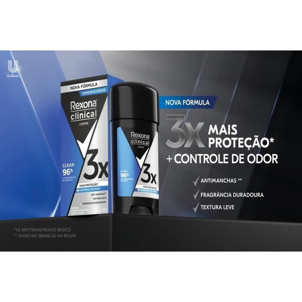 Desodorante em Creme Masculino Rexona Clinical Clean 58g