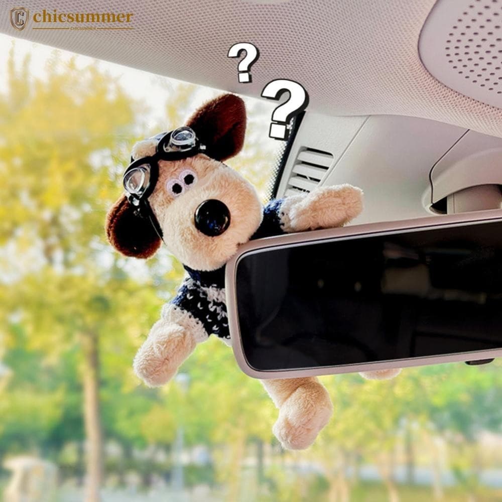 CHICSUMMER Óculos De Pelúcia Fofinhos Cachorro Retrovisor Decoração Espelho Carro Ornamento Pingente Centro Console Acessórios B5E4