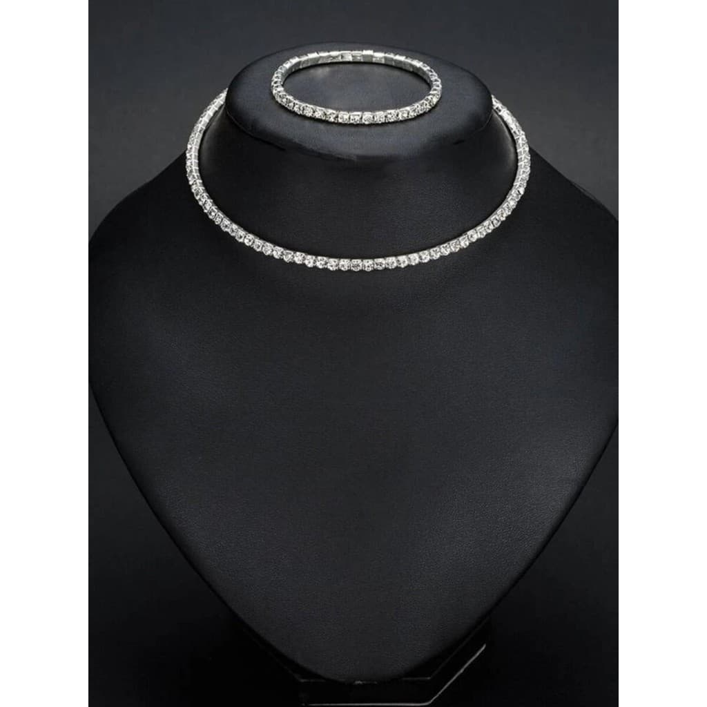Conjunto Colar  Pulseira modelo cravejado Noiva Strass Casamemto