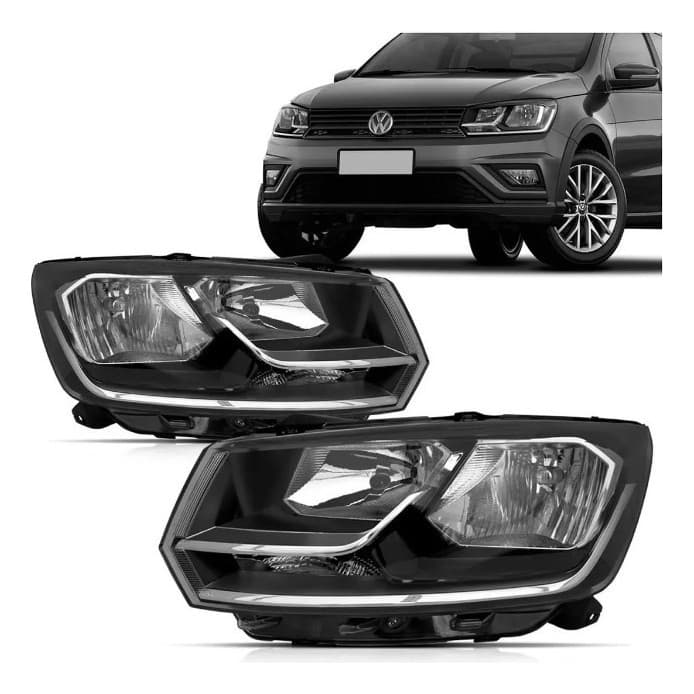 Farol Gol Saveiro Voyage G7/G8 2018 A 2023 Foco Duplo Máscara Negra Friso Cromado
