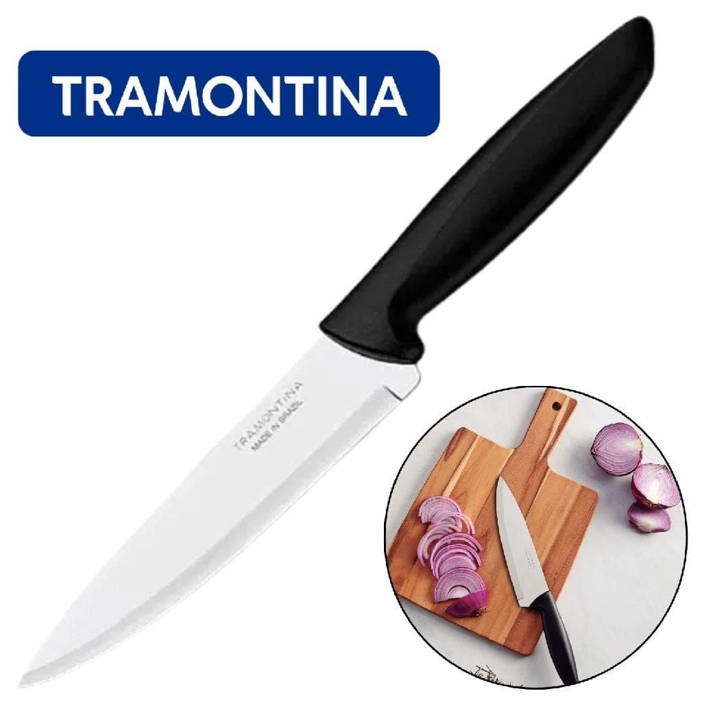 Faca Chef Plenus com Lamina em Aço Inox e Cabo Preto 7" Tramontina